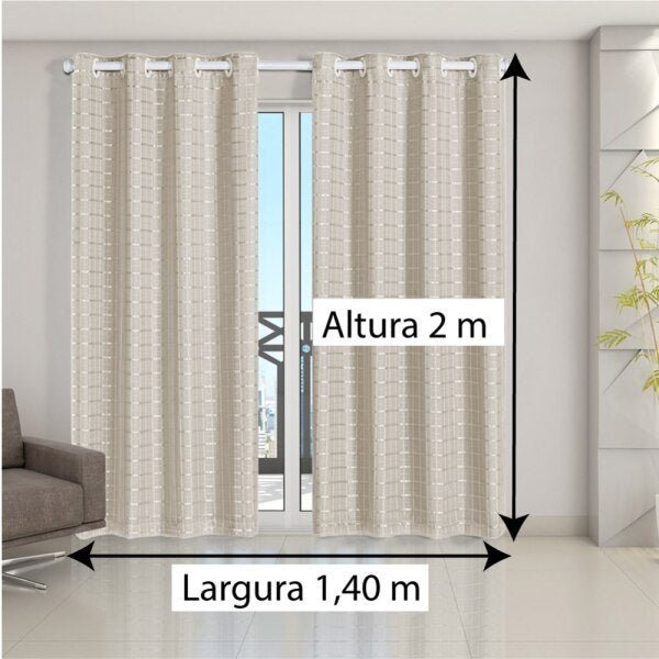 Cortina Blackout Pvc Com Voil Tecido Xadrez 2,00 M X 1,40 M - Casa Dona