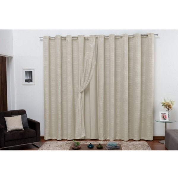 Cortina Blackout Pvc Com Tecido Voil Xadrez 2,00 M X 1,40 M