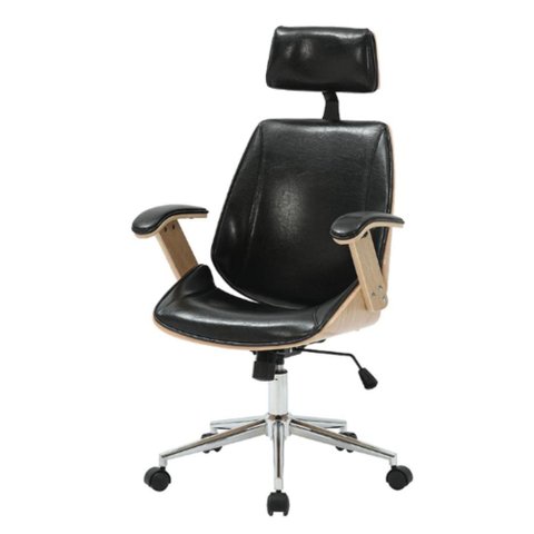 Cadeira Giratória Presidente Office Lisboa Rivatti Madeira Natural Revest Pu Preto Base Aço