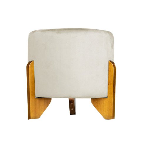 Puff Decorativa para Sala Thor Base Madeira Maciça Linho:Bege