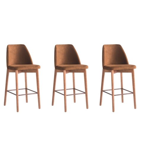 Kit 3 Banquetas Berlim Decorativa Gourmet para Cozinha, Sala de Jantar ou Bancada-assento Tecido Mar