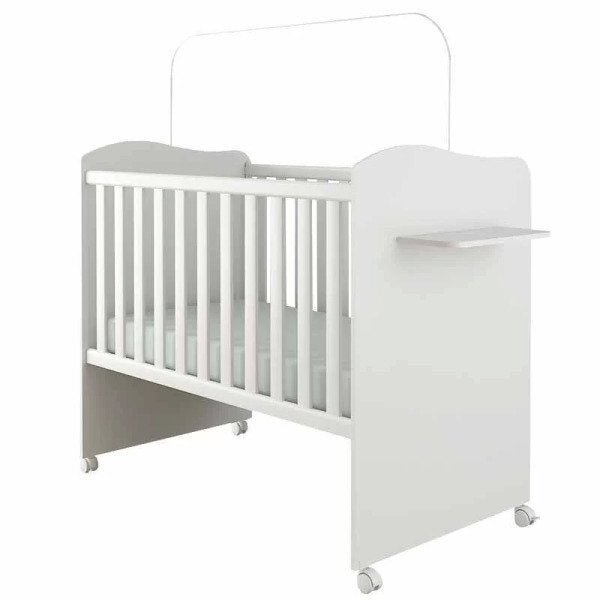 Berço Americano Mini Cama Munique com Prateleira - Canaã - Branca/brilho