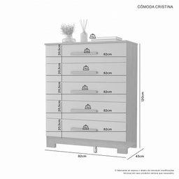 Cômoda para Quarto 5 Gavetas 82cm Cristina Jcm Movelaria - 3