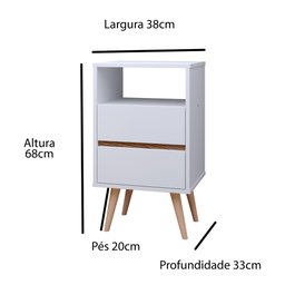 Mesa de Cabeceira Retrô Pequena Mesinha Canto Quarto C/ Nicho 2 Gavetas Classic - Branco -Lojas RPM - 7