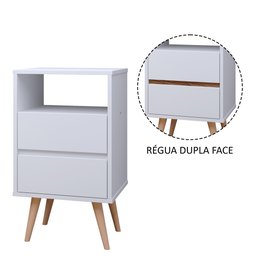Mesa de Cabeceira Retrô Pequena Mesinha Canto Quarto C/ Nicho 2 Gavetas Classic - Branco -Lojas RPM - 2