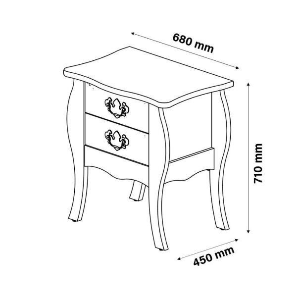 Mesa de Cabeceira Bombe Premier 2 Gavetas - Branco/Cumaru - Patrimar - 4