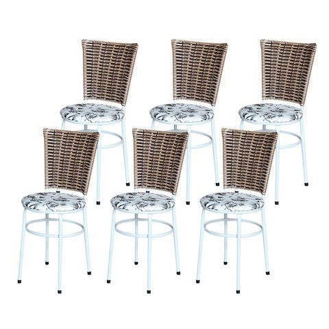 6 Cadeiras para Mesa Branca Hawai Avelã Assento Floral:floral Branco