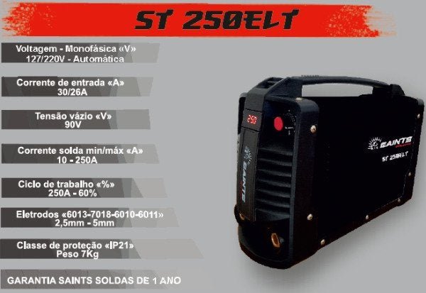 Máquina De Solda Inversora Tig 250a Bivolt St250elt- Saints - 3