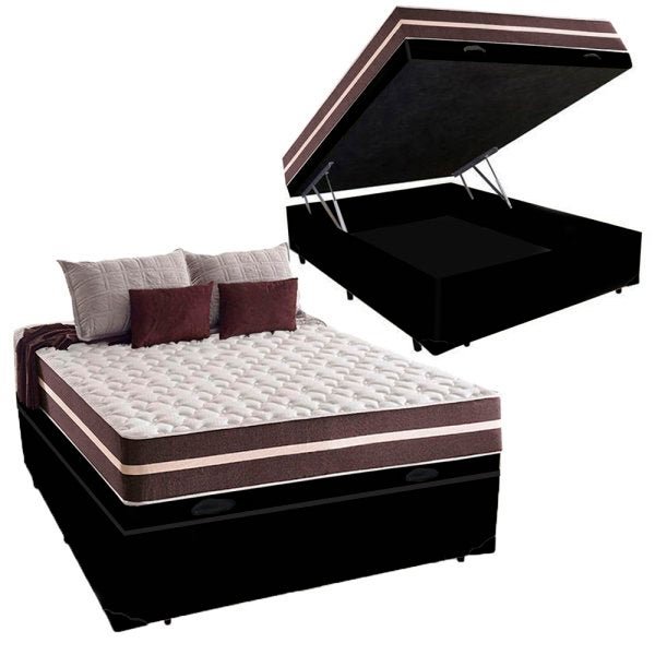 Cama Box Baú Casal Colchão Molas Classic Superlastic Anjos + Box Suede 64x138x188 - Preto - 1