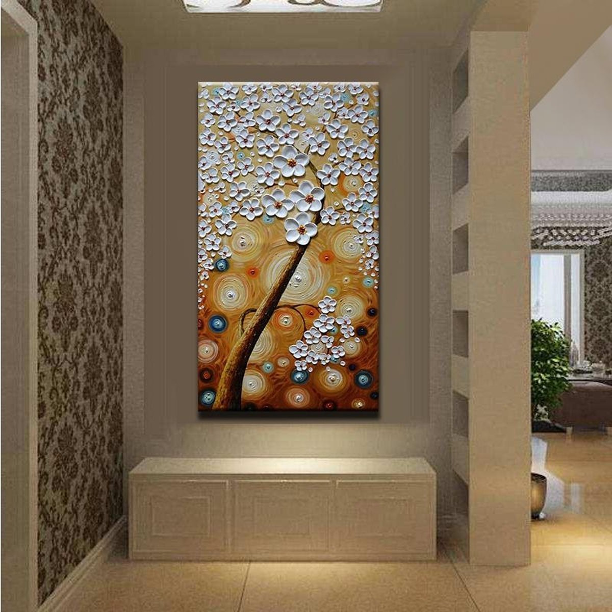 Quadro Pintura Tela brancas marrom noite estrelado 5547: 140cm (A) x 70cm (L) - 5