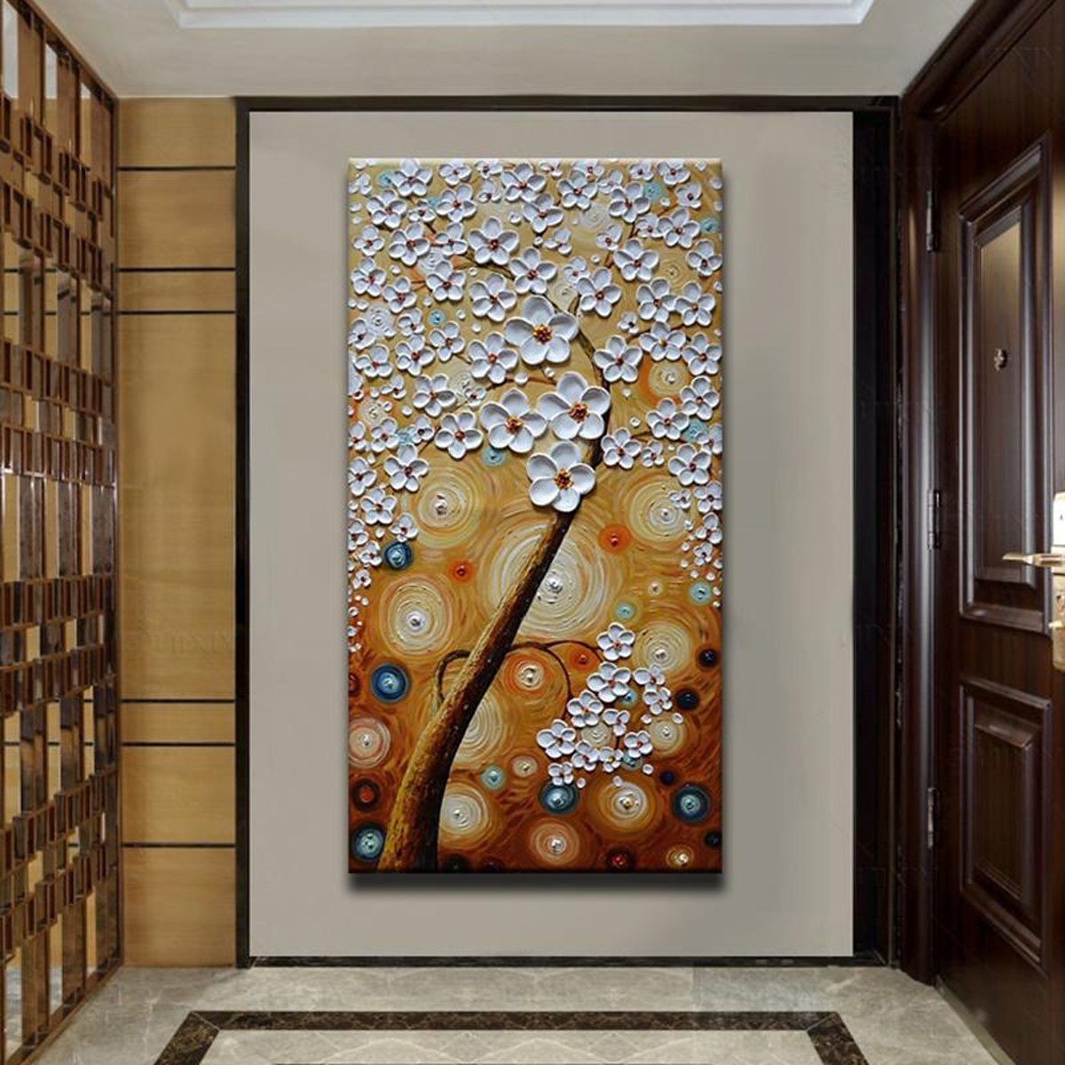 Quadro Pintura Tela brancas marrom noite estrelado 5547: 140cm (A) x 70cm (L) - 1