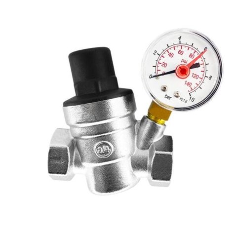 Válvula Redutora de Pressão em Latão de 3/4” com Manômetro