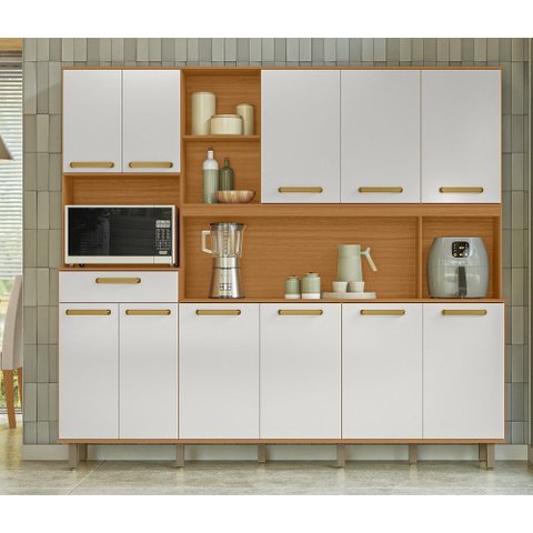 Armário de Cozinha Pilar 220m 11 Portas 1 Gaveta - Freijó Uv/off Acetinado Poliman