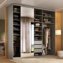 Ver imagem 5 de Guarda-Roupa Closet Casal 100% MDF BP 208cm com 1 Porta Espelho 3 Gavetas Sion Cinza