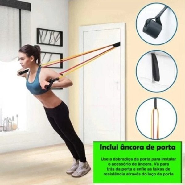 Kit Elasticos Tubing Pilates Exercícios 11 Peças Treinamento - 8
