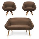 Ver imagem 1 de Kit 01 Namoradeira 02 Lugares e 02 Poltronas Giratória Giovana Suede Base Madeira MM30 - D’Rossi - M