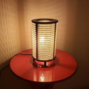 Luminária Abajur De Madeira Tecida Com Fibra Para Mesa