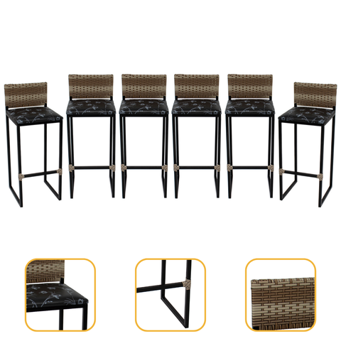Kit 6 Banquetas Quadrada Junco Cappuccino para Balcão Ilha Cozinha Área Gourmet Bancada Piscina Bar