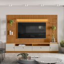 Ver imagem 1 de Estante Home para Tv Ripado 2 Modulo Lateral Ouro Preto Nature/off White - Linea