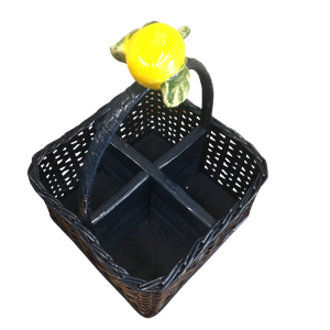 Porta Talher Em Vime Com Alça - Unidade Azul Marinho E Limão