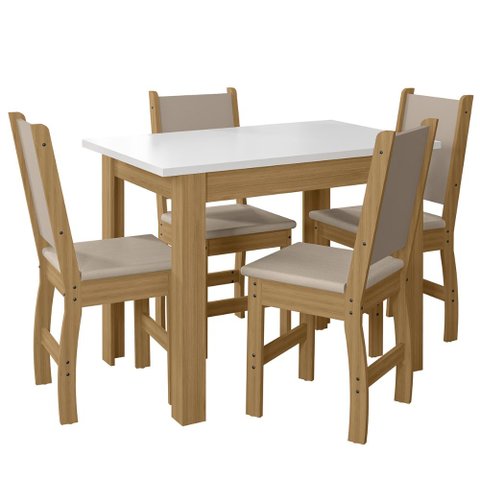 Kit Mesa de Jantar Bellagio 108x68 Cm com 4 Cadeiras Clara Freijo/off White/savana