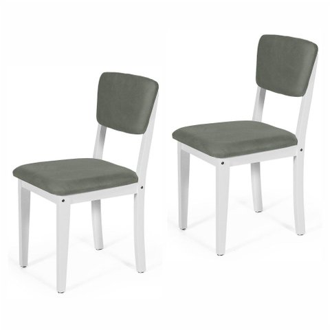 Kit 2 Cadeiras de Jantar Madeira Maciça Estofadas Ella Branco e Cinza - Straub Web