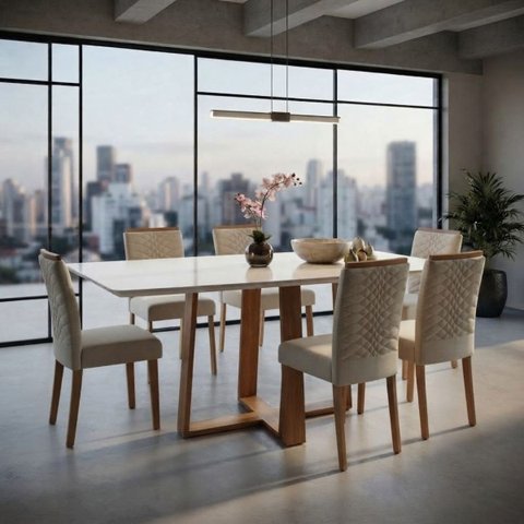 Conjunto Mesa 6 Cadeiras Hamburgo com Pegador Plus – Mesa de Jantar Moderna para Sala e Cozinha:Velu