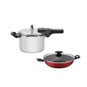 Ver imagem 1 de KIT - Panela de pressão inox 4,5l Brava + Panela Wok Alumínio Loreto 28cm Vermelha - Tramontina