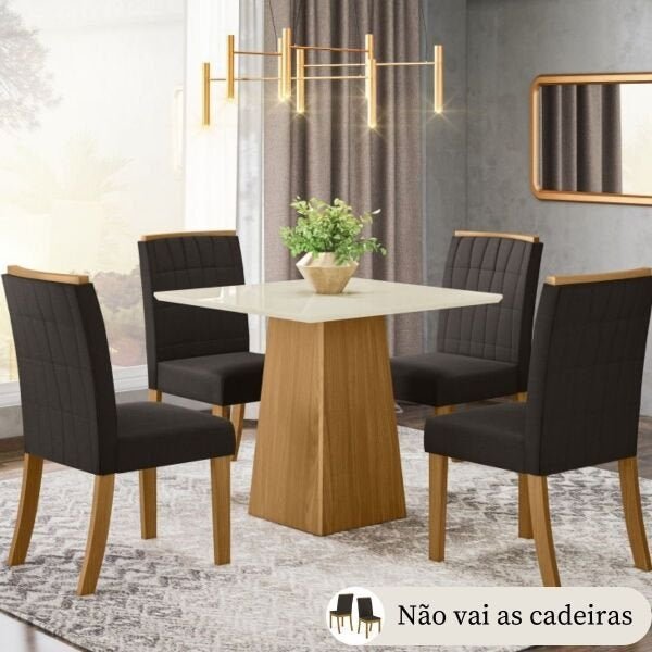 Mesa 4 Lugares de Jantar 90cm em MDF para Cozinha Nature/Off White Maben - 4