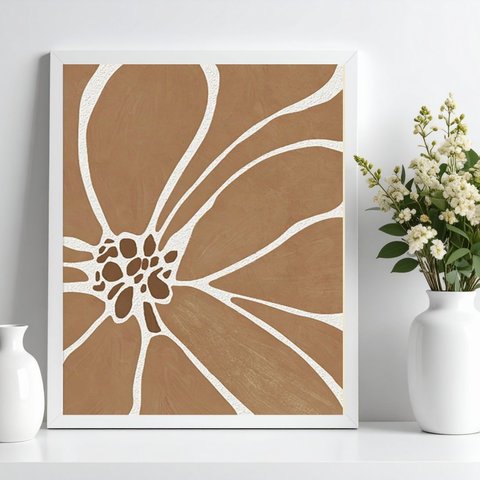 Quadro Minimalista Moderno Matisse Flores Marrom 33x24cm:moldura Branca