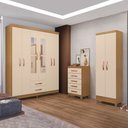 Ver imagem 1 de Kit Guarda Roupa Casal 6 Portas 2 Gavetas com Espelho Comoda 5 Gavetas e Multiuso Carvalho Off White