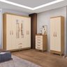 Kit Guarda Roupa Casal 6 Portas 2 Gavetas com Espelho Comoda 5 Gavetas e Multiuso Carvalho Off White - 1
