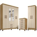 Ver imagem 1 de Kit Guarda Roupa Porto Belo 6 Portas 2 Gavetas C/ Espelho com Cômoda e Multiuso Carvalho Off White