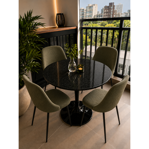 Mesa de Jantar Saarinen Preto - Redonda 100cm - Mármore São Gabriel