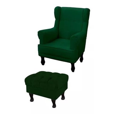 Poltrona De Amamentação Elisa + Puff Retrô Suede - Verde