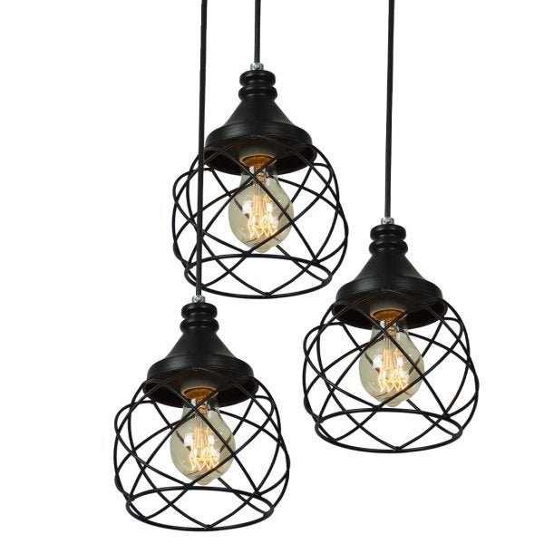 Lustre Pendente Triplo Esfera Aramado Preto 15cm - 2