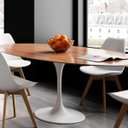 Ver imagem 1 de Mesa de Jantar Tulipa Saarinen Branca Tampo Amadeirado 1,37cm Oval