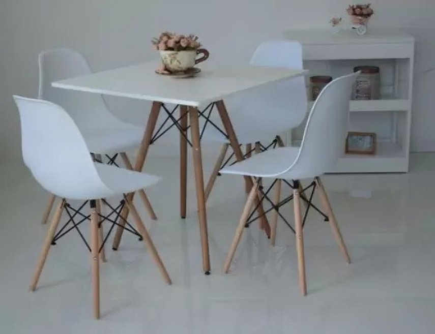 Conjunto Mesa de Jantar Quadrado Eiffel 80cm Branca + 4 Cadeiras Charles Eames Branca. - 5