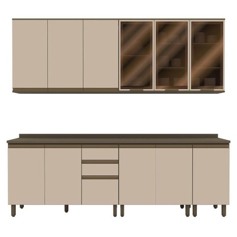 Cozinha Modulada Connect 7 Peças Aéreo 3 Portas Duna/cristal com Vidro - Móveis Henn Duna/cristal