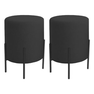 Kit 2 Puffs Orgânicos Boucle Thor com Pés de Ferro Preto - 7 Decor Preto