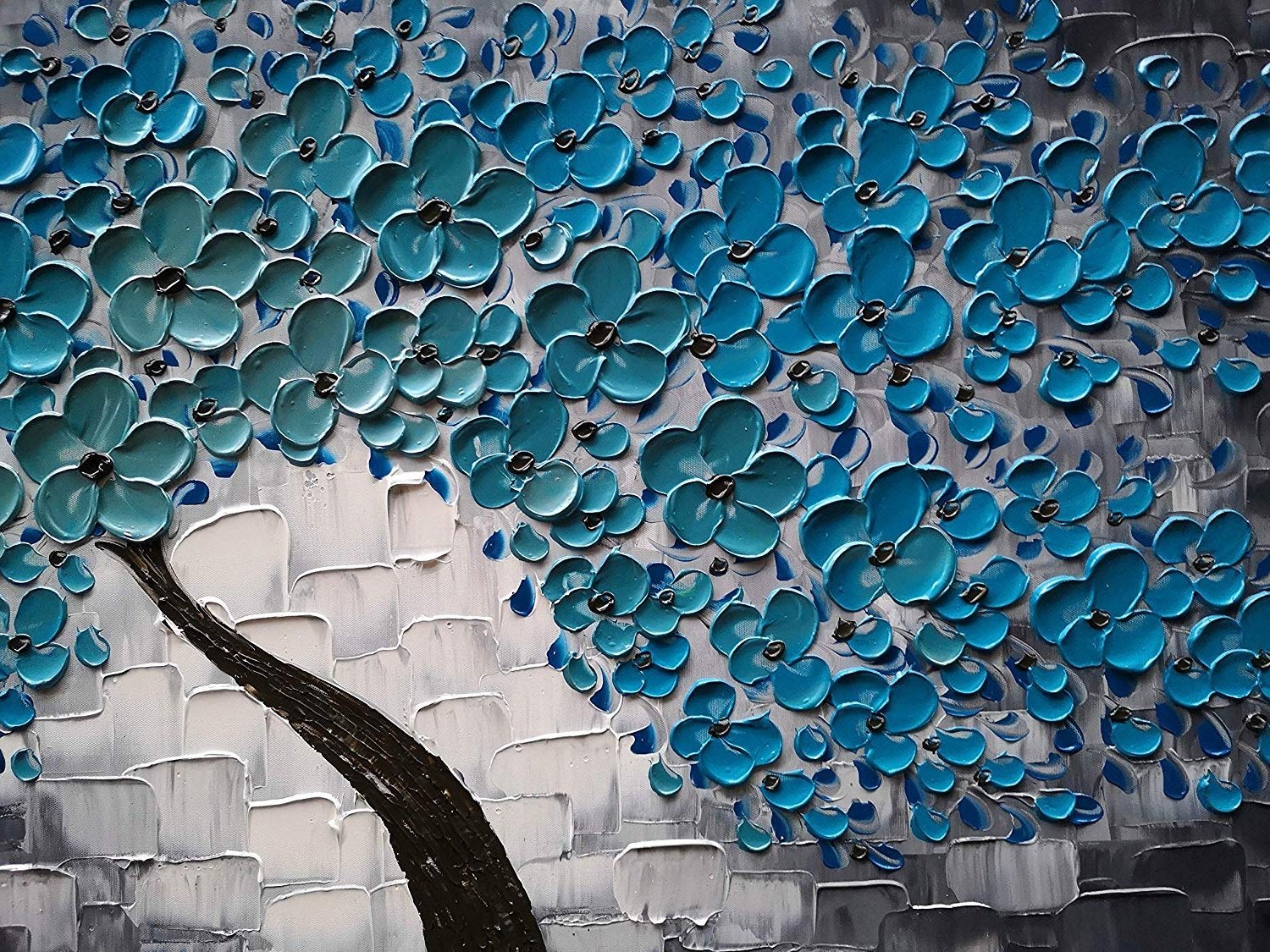 Quadro Pintura Tela azul flor moderna Decorativo 5276: 60cm (A) x 110cm (L) - 4