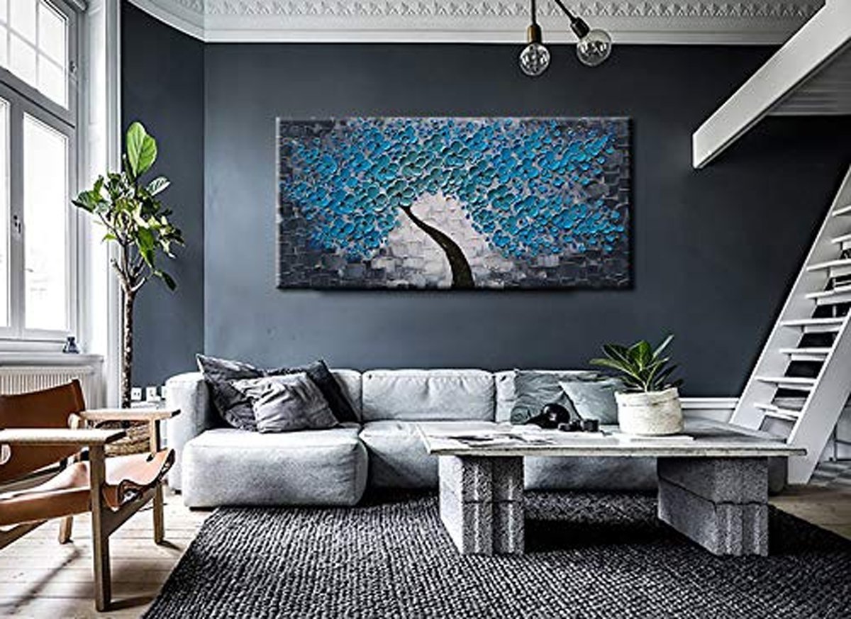 Quadro Pintura Tela azul flor moderna Decorativo 5276: 60cm (A) x 110cm (L) - 1