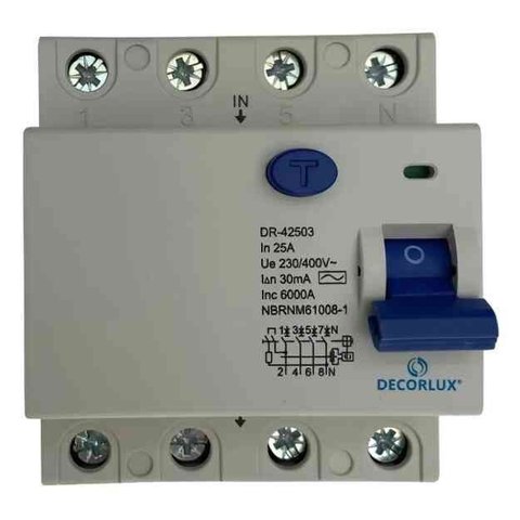 Interruptor Diferencial Residual Dr 25a 30ma 4polos Ac Decorlux