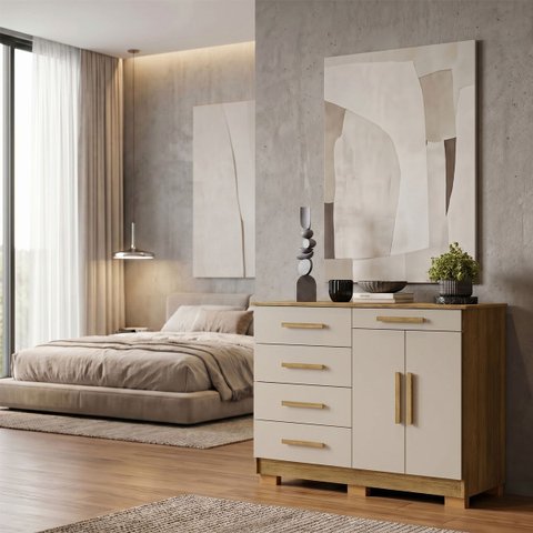 Cômoda Sapateira 5 Gavetas 2 Portas Multiuso Móvel Quarto Nature Fendi