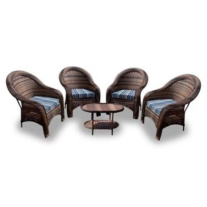 Conjunto de Poltronas Fibra Sintética Tóquio - 4 Poltronas + 1 Mesa Centro - Tecido Alanta