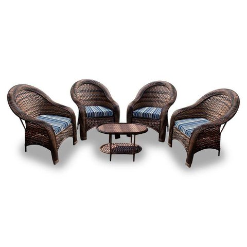 Conjunto de Poltronas Fibra Sintética Tóquio - 4 Poltronas + 1 Mesa Centro - Tecido Alanta