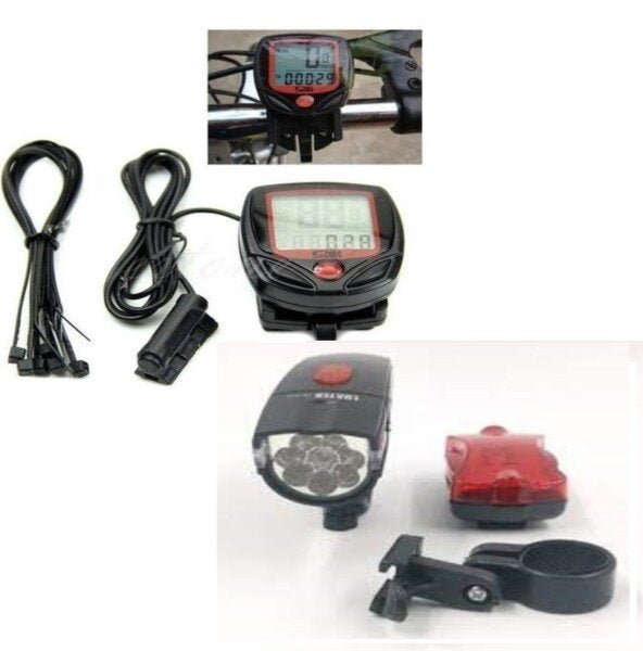 Kit Bicicleta Velocímetro Sem Fio + Kit Led Segurança Luz Dianteira e Led Traseiro