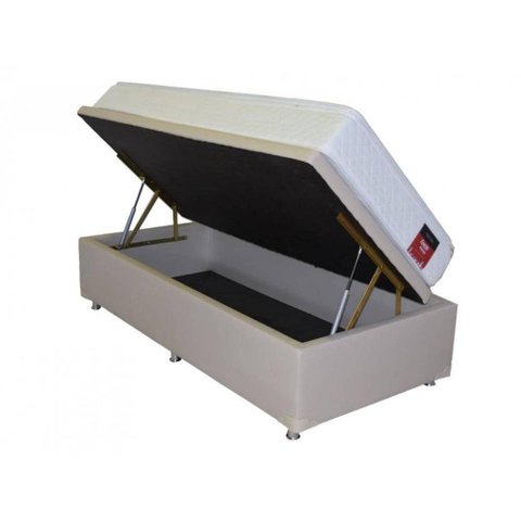 Cama(Baú Solteiro+Colchão D33) 88x188x17 Suede Bege
