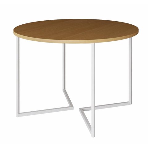 Mesa de Jantar Industrial Base De Ferro Branco em V Tampo 110 Canela