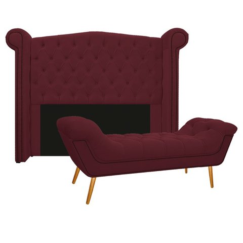 Kit Cabeceira 140 cm Suede + Calçadeira Madrid Bordô
